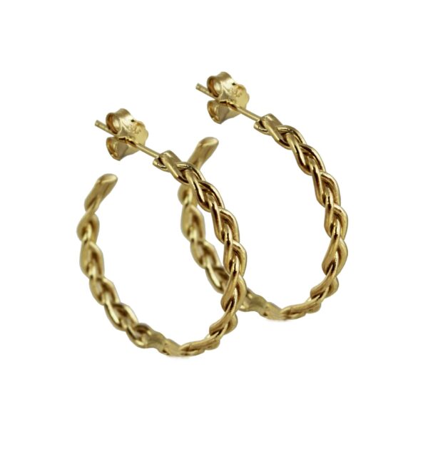 Yellow Gold Braided Hoop Earrings 9K